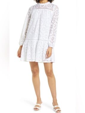Halogen White Floral Lace shift Mini Dress